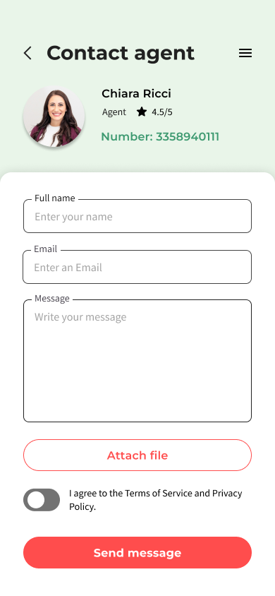 Homelon send message to agent screen