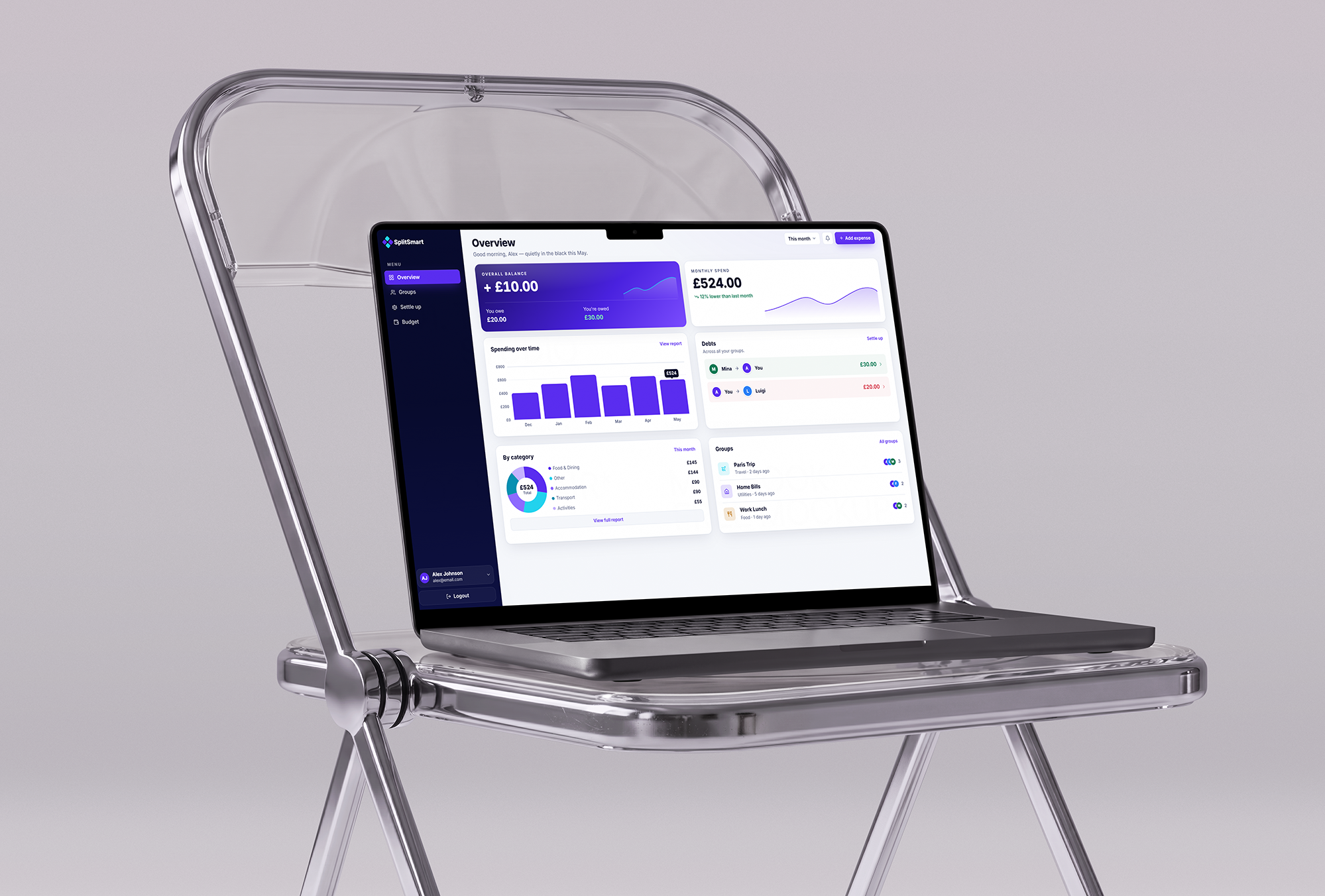 SplitSmart Overview shown on a MacBook