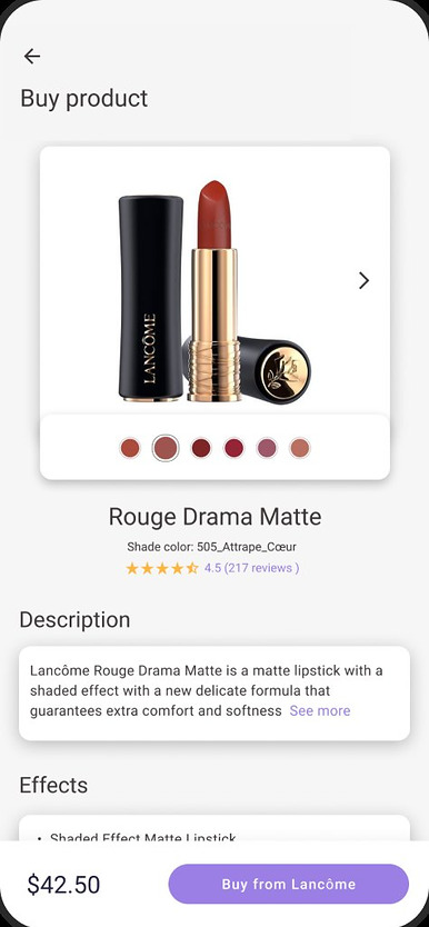 Product page for Rouge Drama Matte lipstick