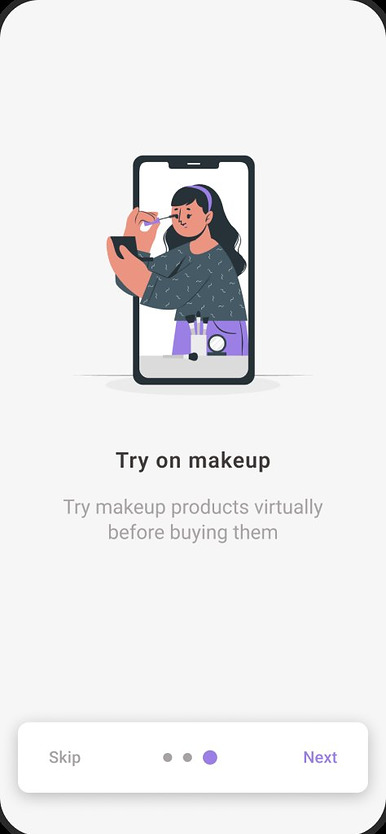 Onboarding screen: try on makeup