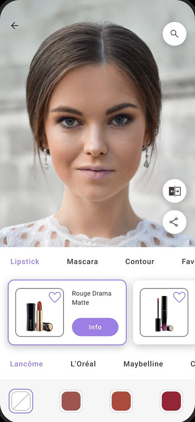 Try-on screen with lipstick options