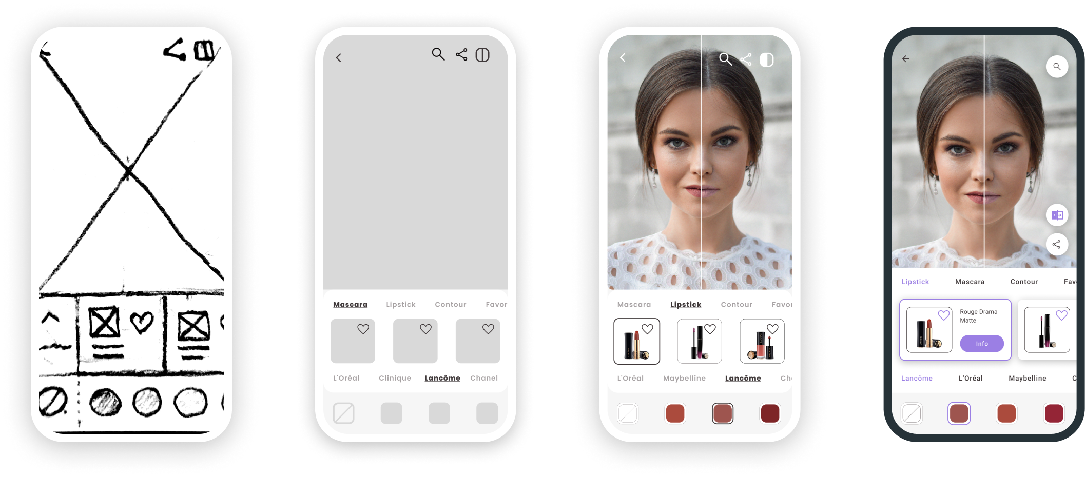 Virtual try-on screen evolving from sketch to high fidelity